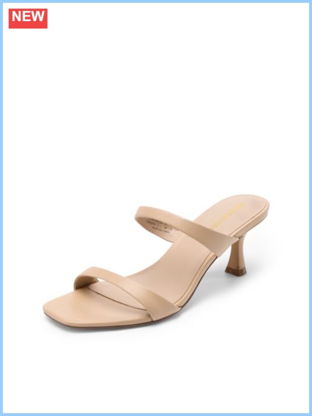 Kitten Heel Sandals Square Toe Slip On Faux Leather